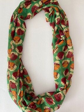 David Young Thanksgiving Turkey Print Infinity Scarf Sheer Lightweight Fall Wrap